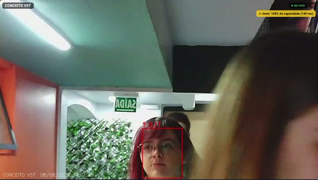 Demonstração do protótipo: alunos passam pela câmera enquanto caixas de detecção acompanham os rostos.